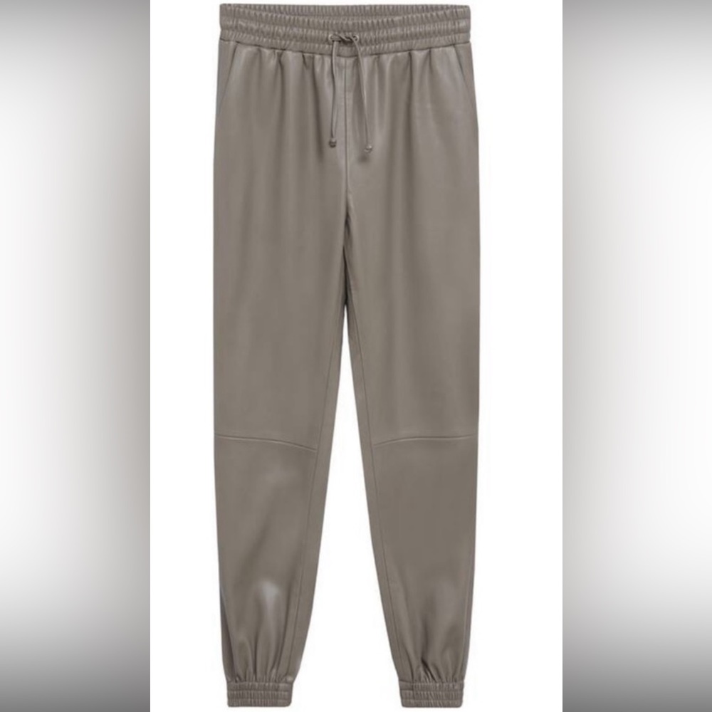 MNG Mango Faux leather Joggers in pebble grey